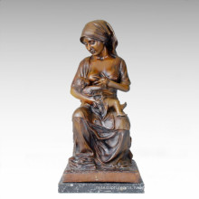 Eastern Life Statue Figure Mother-Son Bronze Sculpture TPE-108